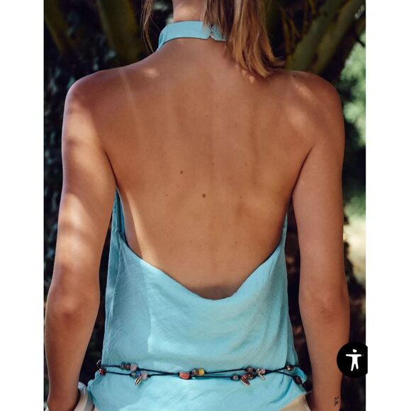 Zara Flowy Halter Top XS Turquoise - Picture 5 of 9